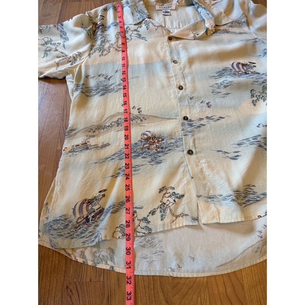 VTG Citron Santa Monica Men's Short Sleeve Silk Shirt – Cream & White Size L - Picture 8 of 8